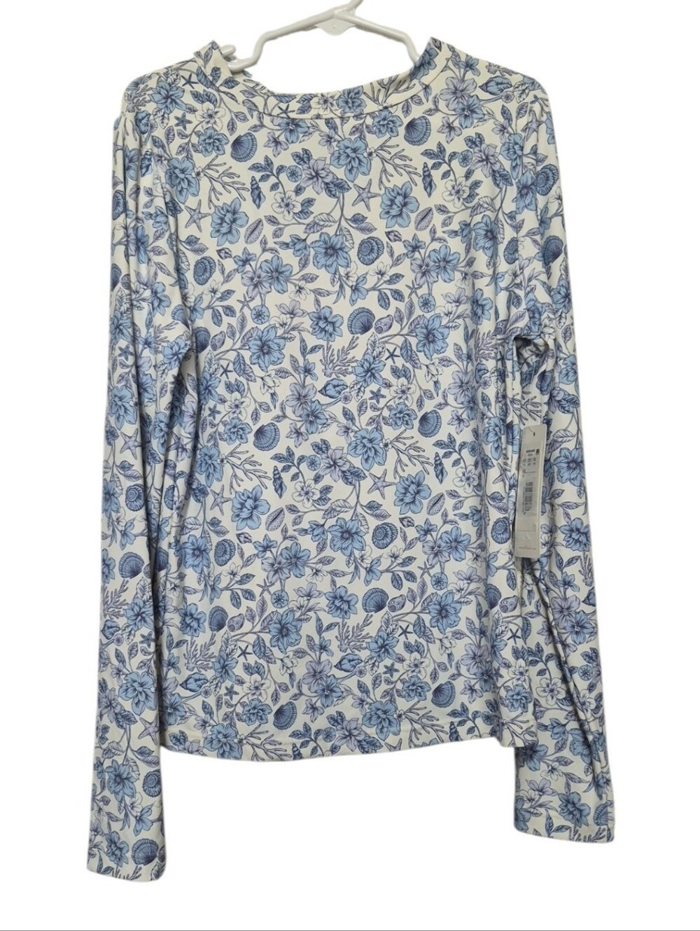 GB Girls Blue Floral Seashell Print Long Sleeve Rash Guard Top Size 12 NWT